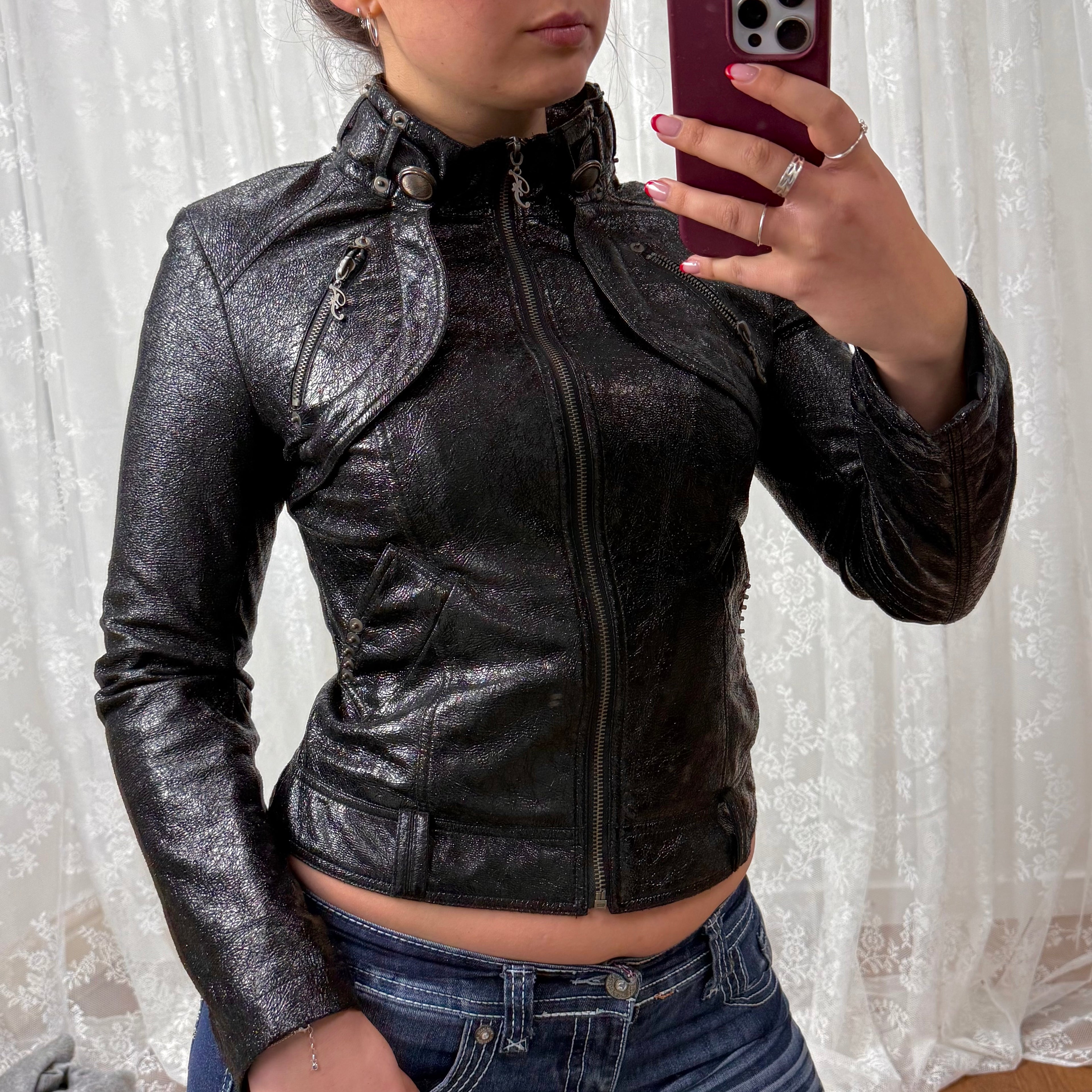 Black shiny/glittery bomber jacket