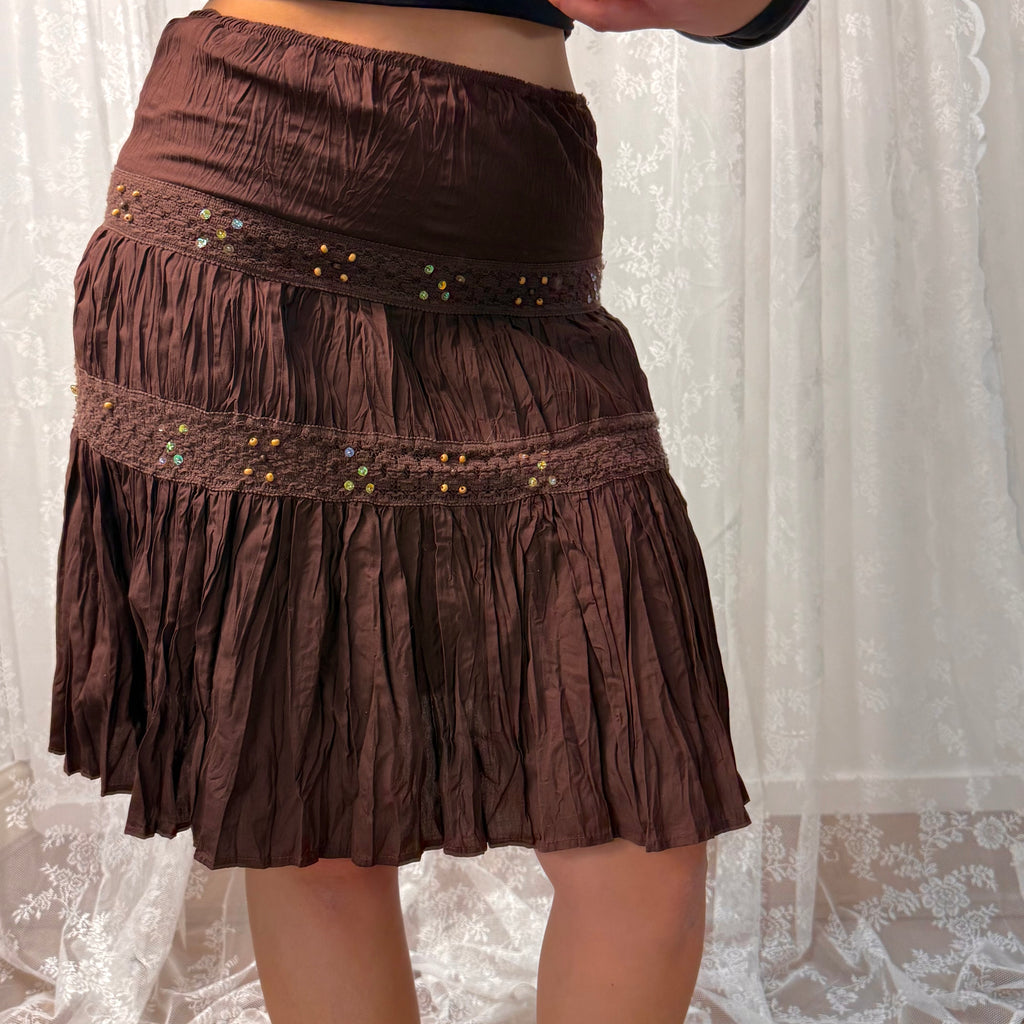 Brown sequin and beaded midi skirt