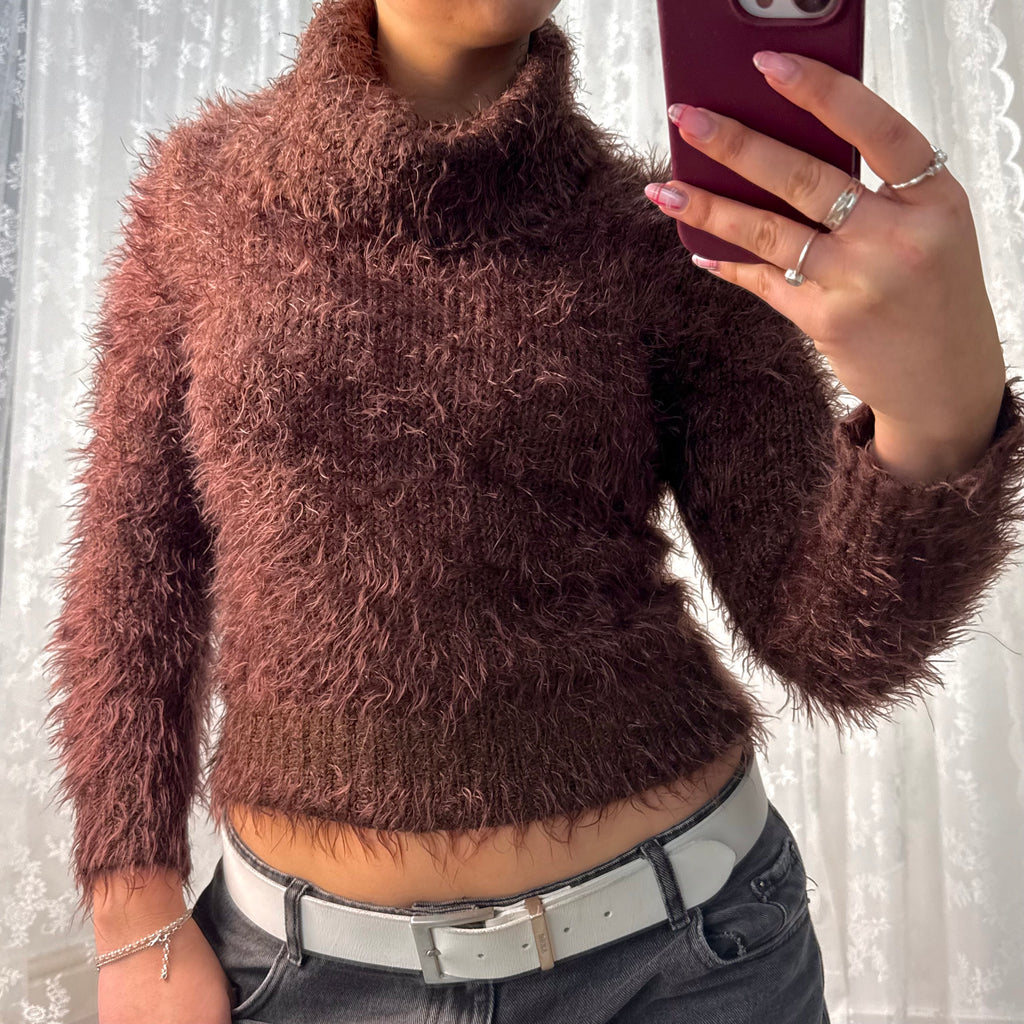 Brown fluffy wool blend sweater