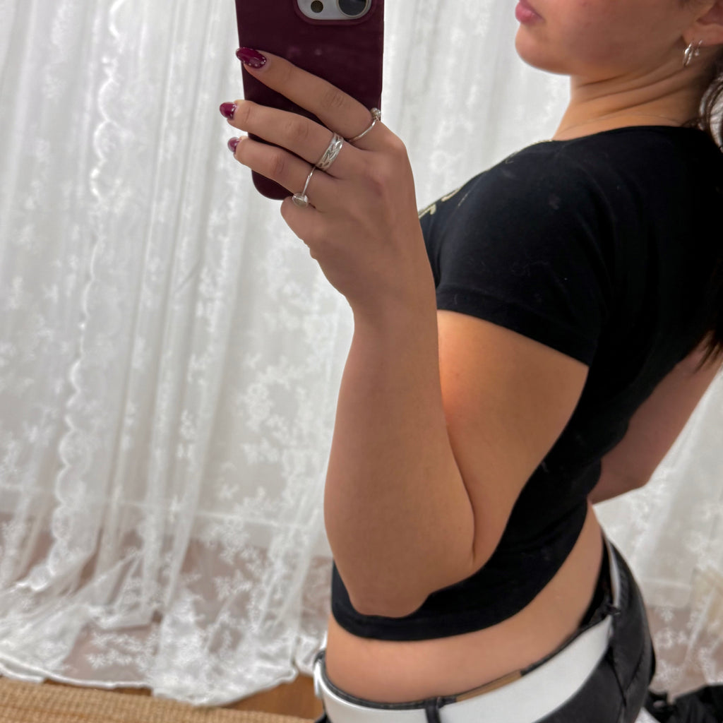 Black gold sequin baby tee