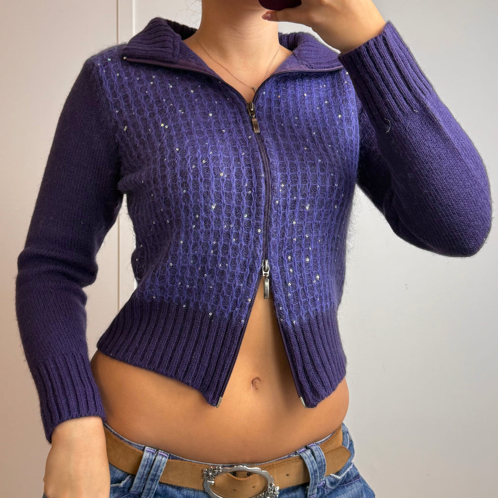 Purple double zip detailed sweater