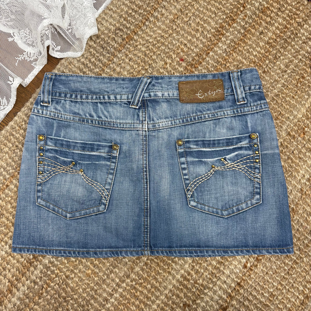 Blue denim Mini skirt with gem button detailing