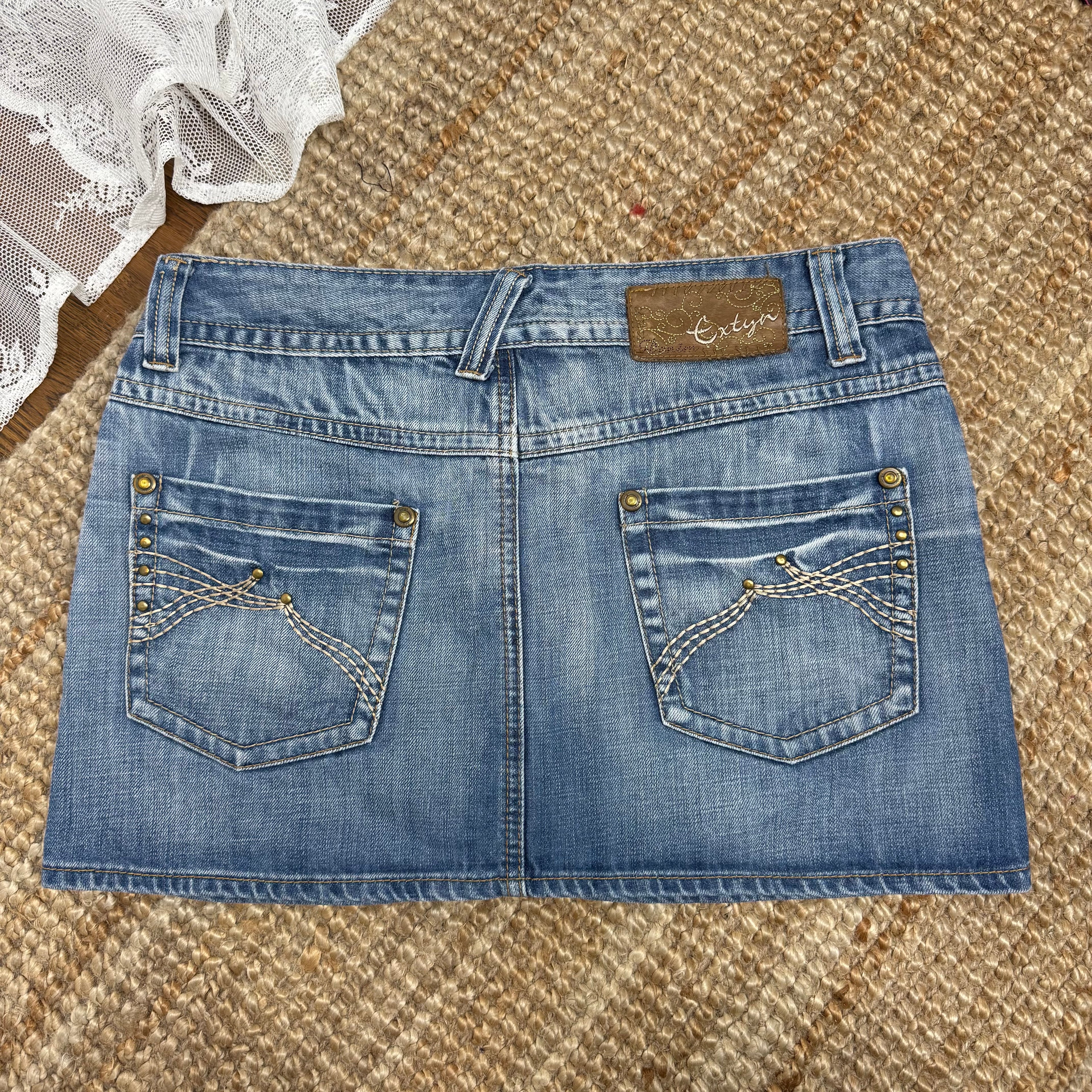 Blue denim Mini skirt with gem button detailing