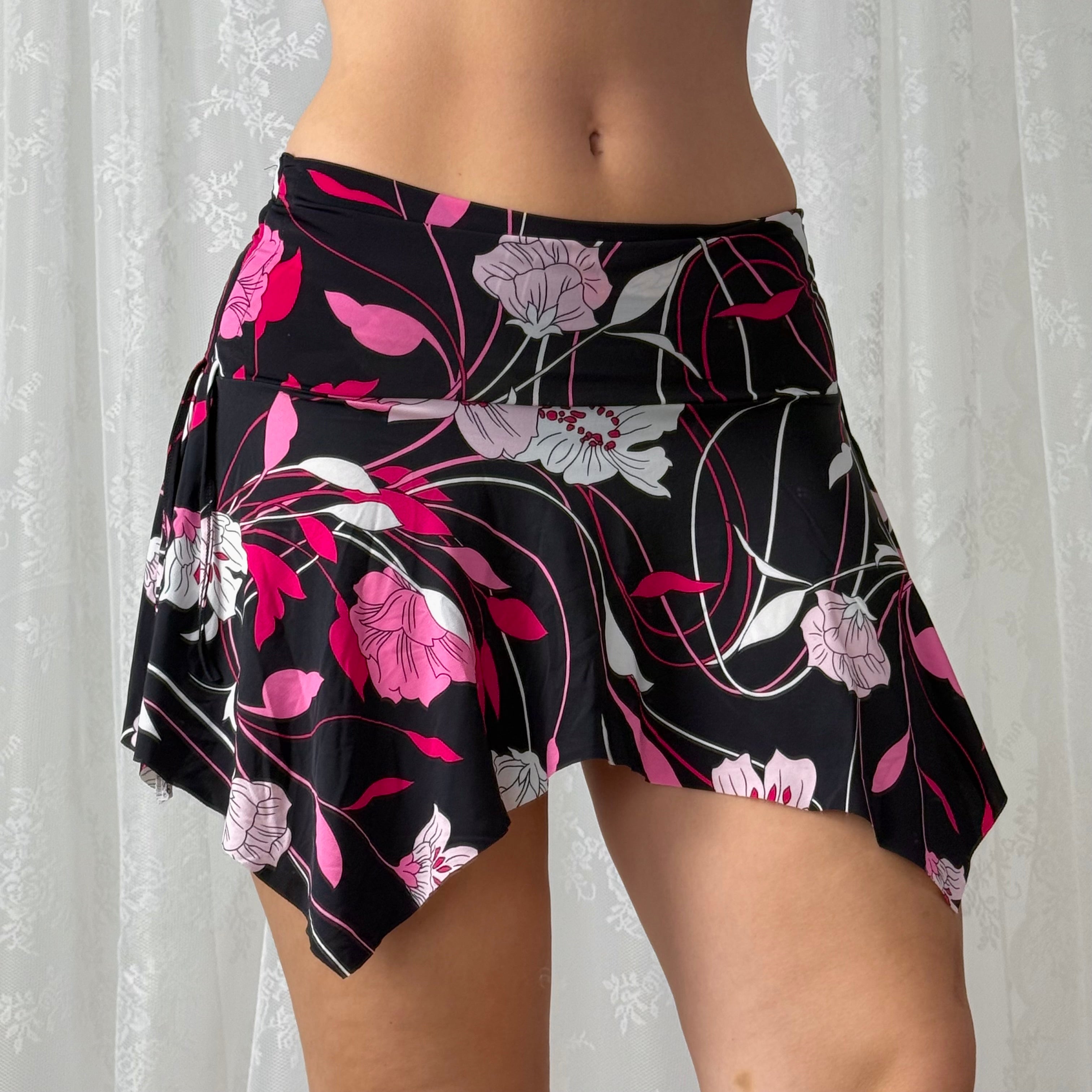 Black patterned slinky floaty mini skirt