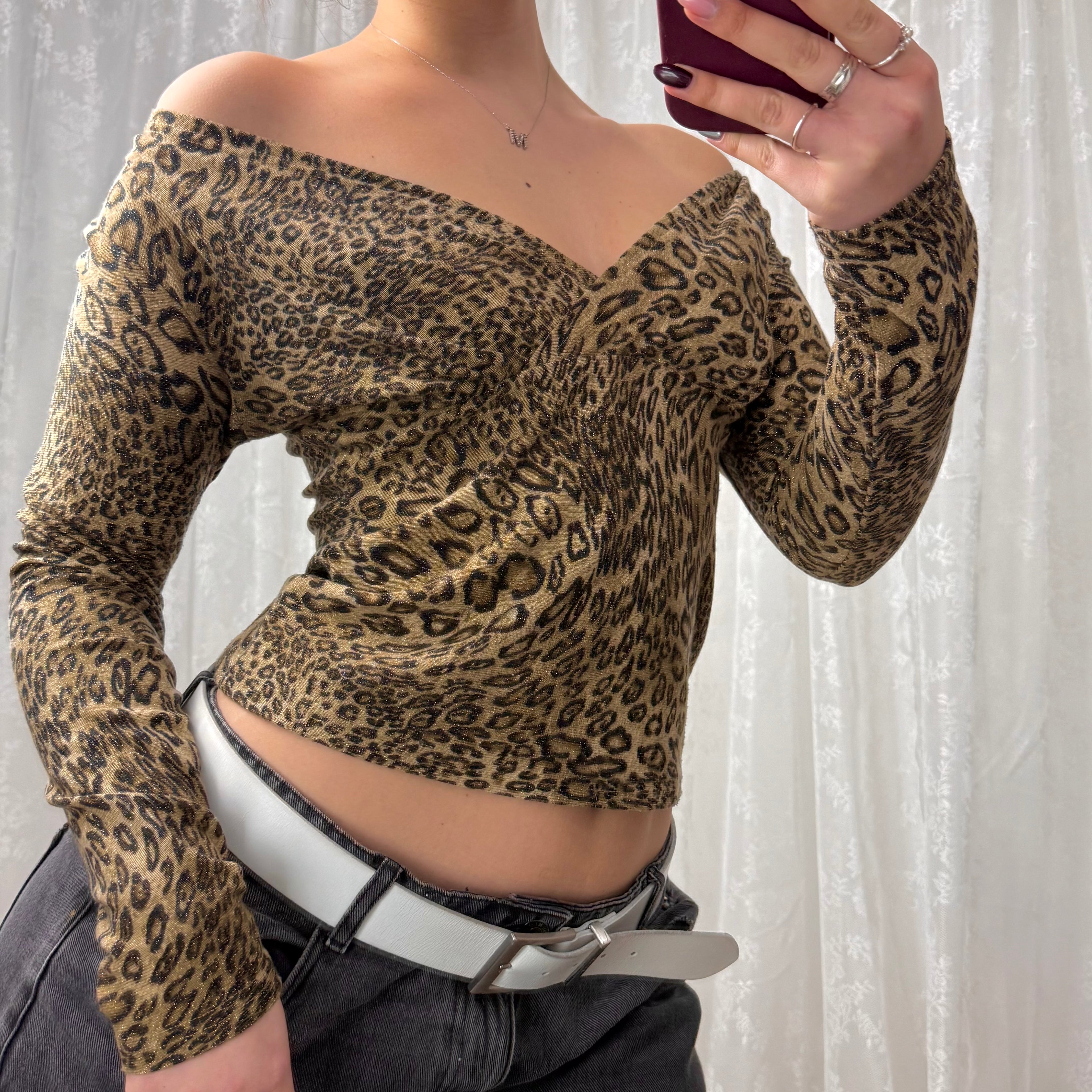 Gold glittery leopard print long sleeved top