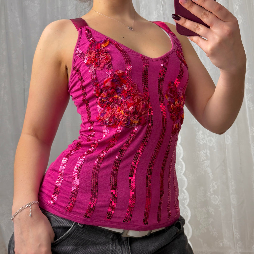 Pink sequin cami top