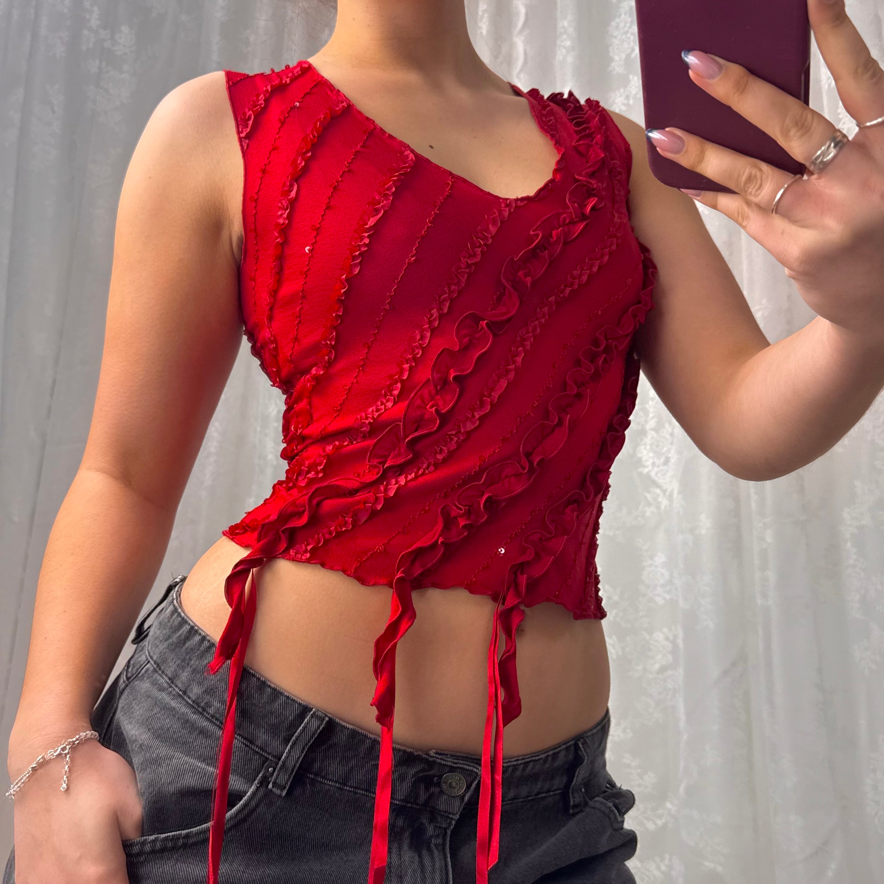 Red sequin detailed top