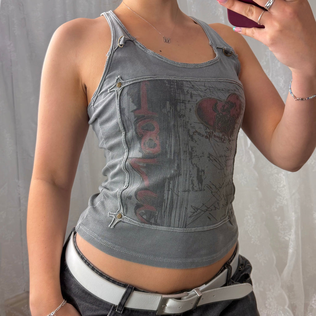 Grey graphic tank top
