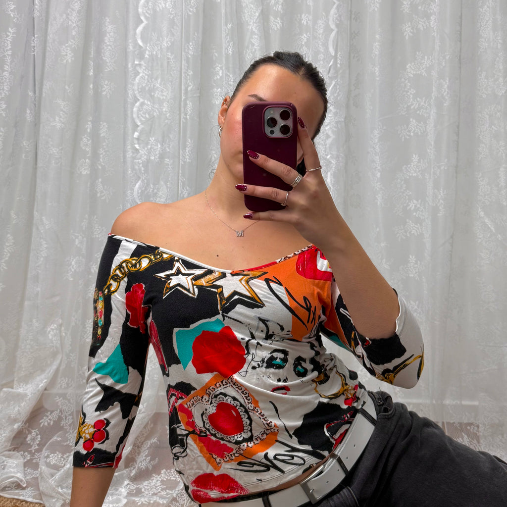 Graphic off the shoulder top