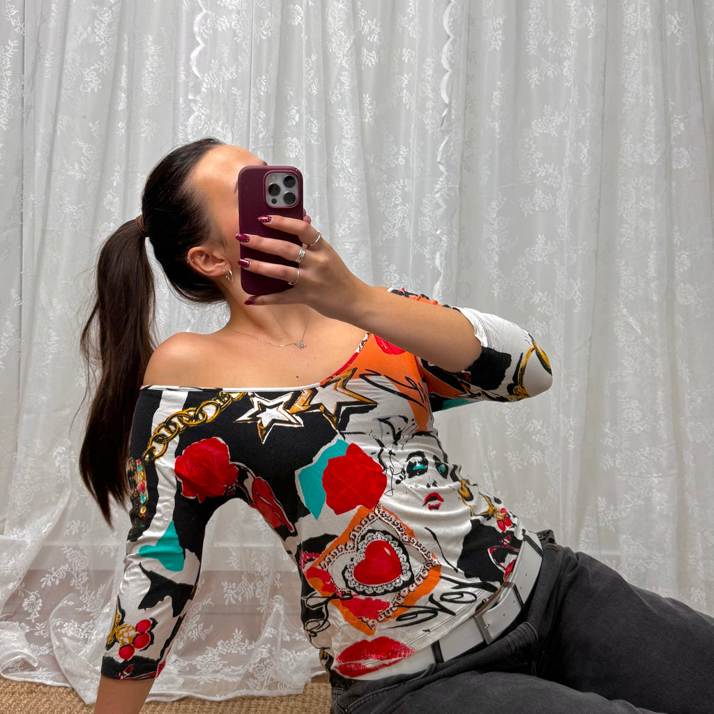Graphic off the shoulder top