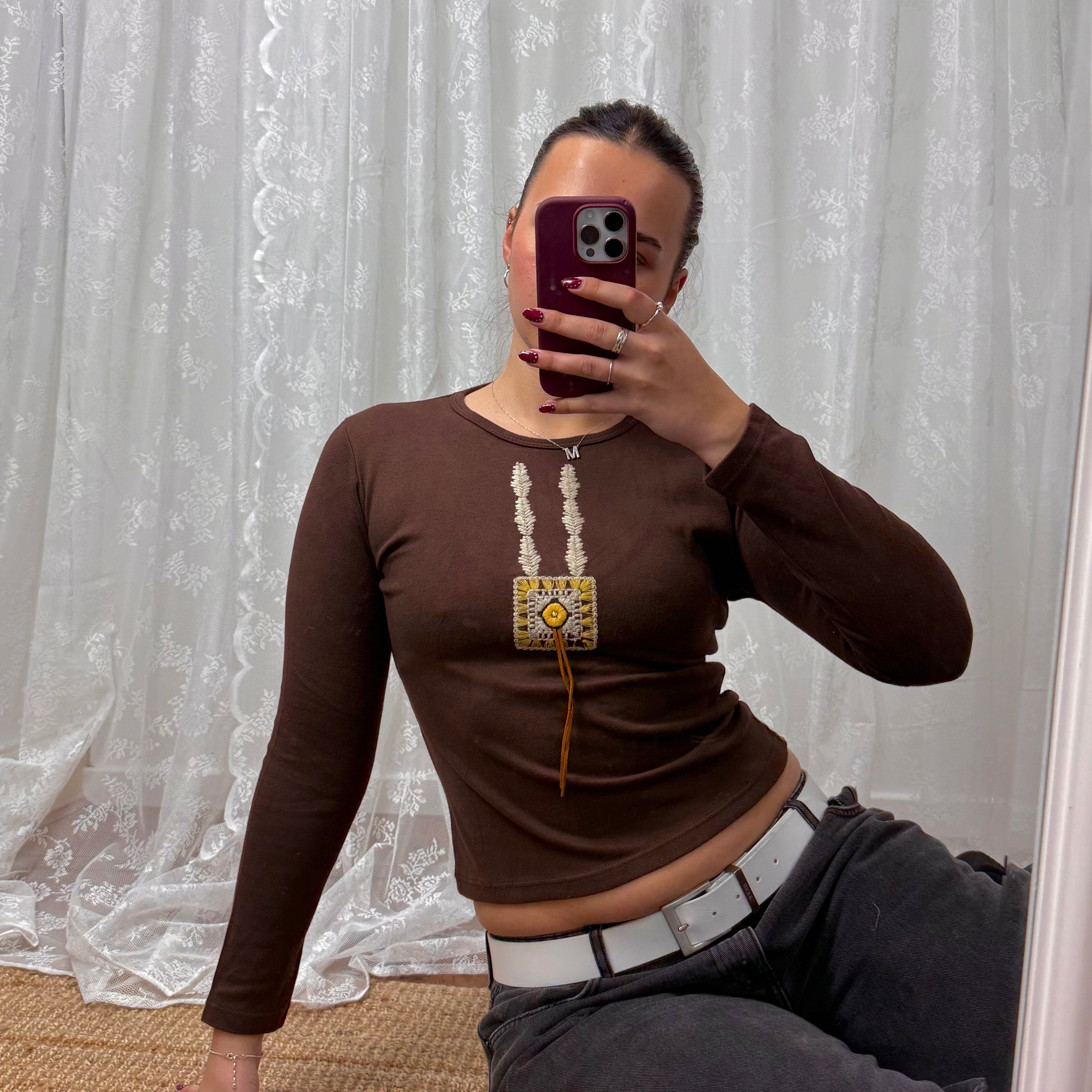 Brown detailed long sleeved top