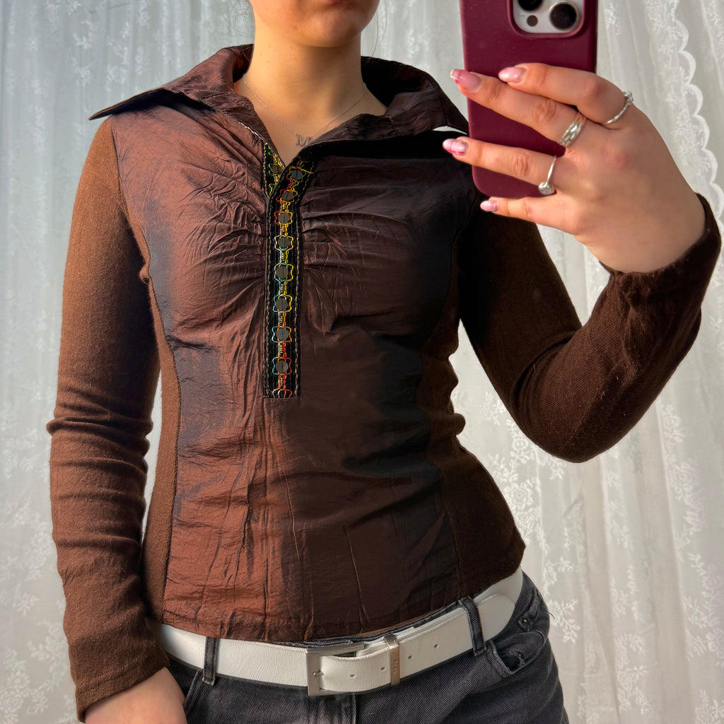 Brown wool blend shiny shirt