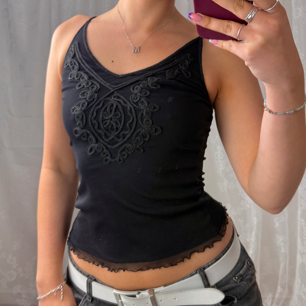 Black mesh detailed cami top