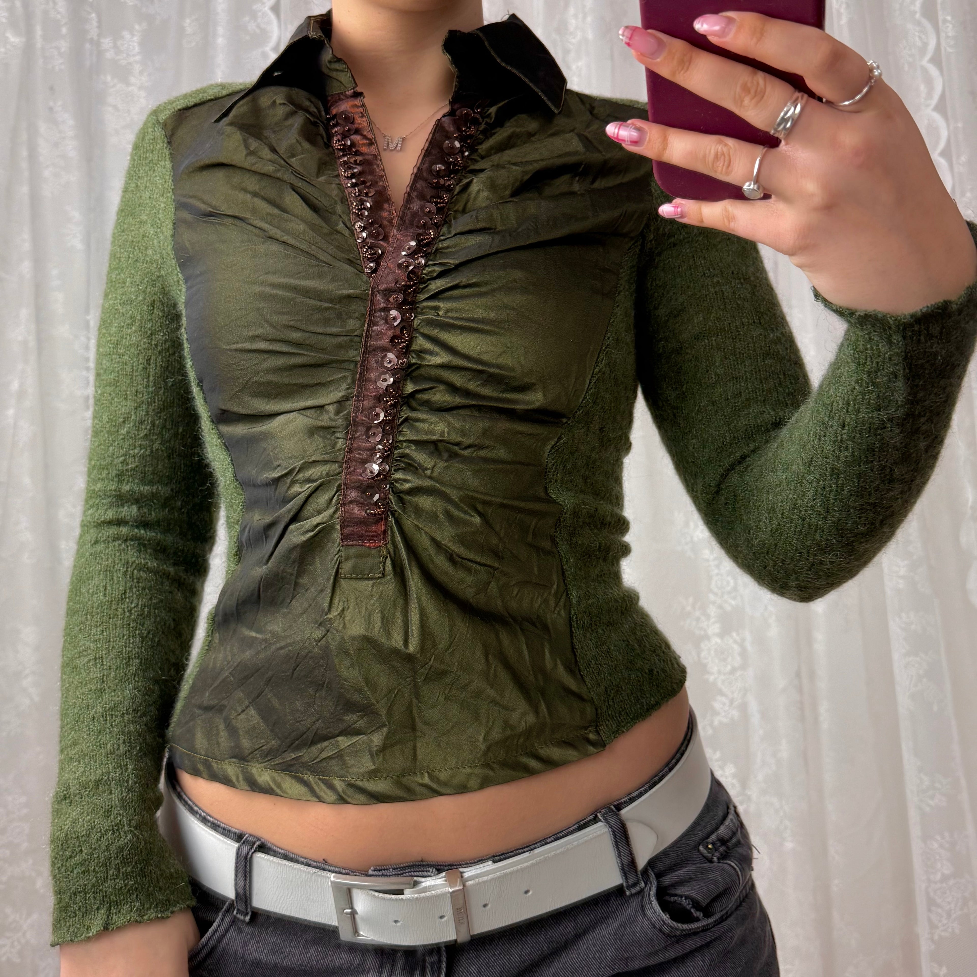 Green wool blend sequin shirt