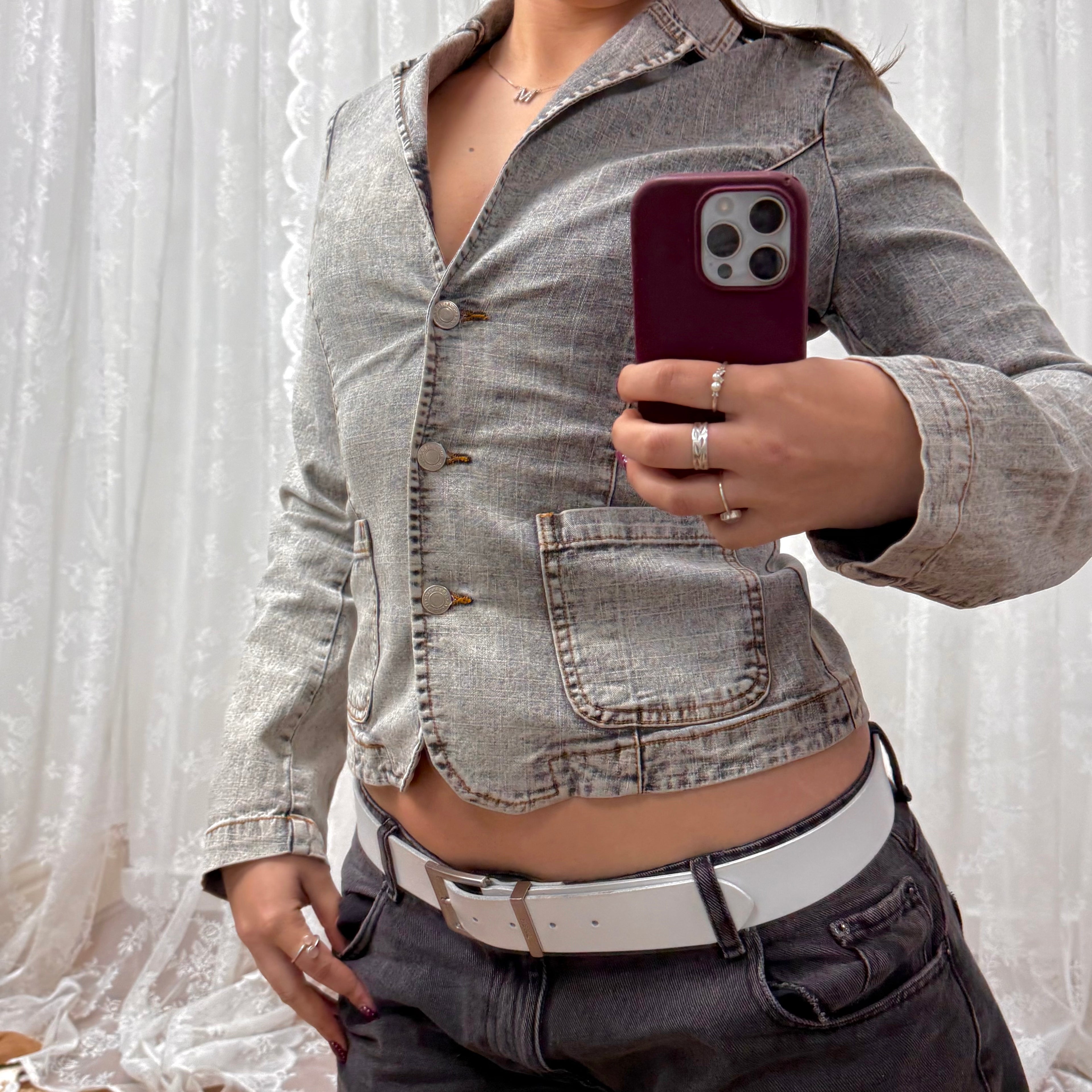 Grey denim vintage button up blazer jacket