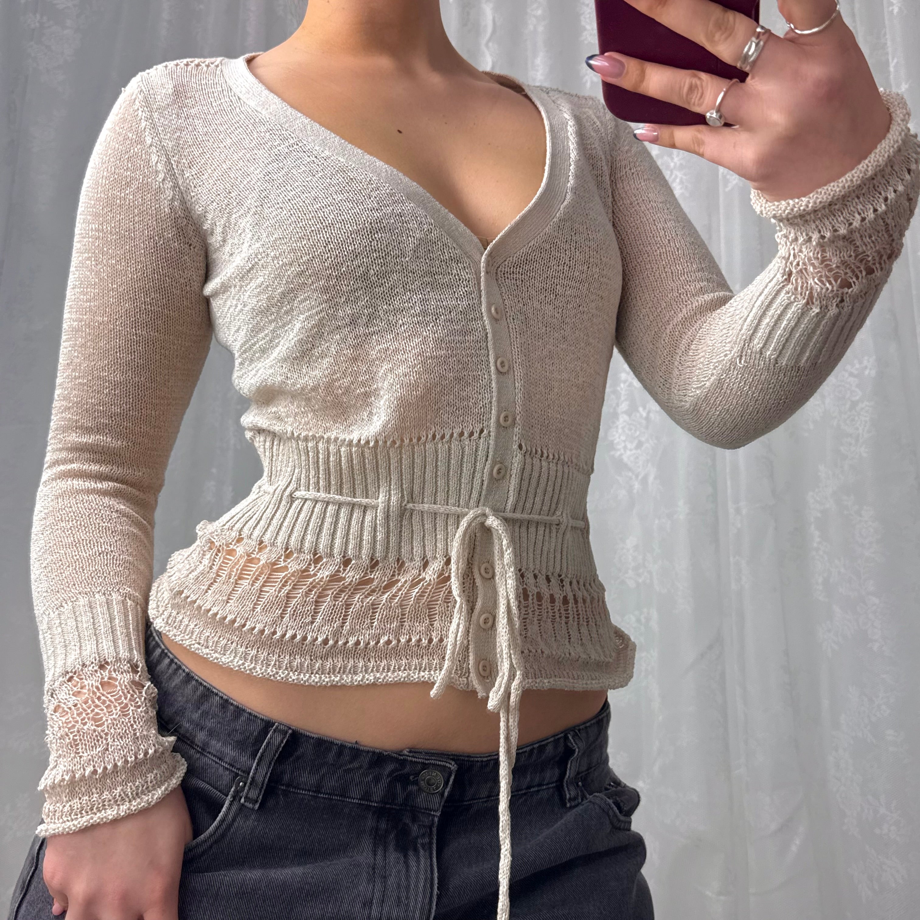 Beige cutout style cardigan