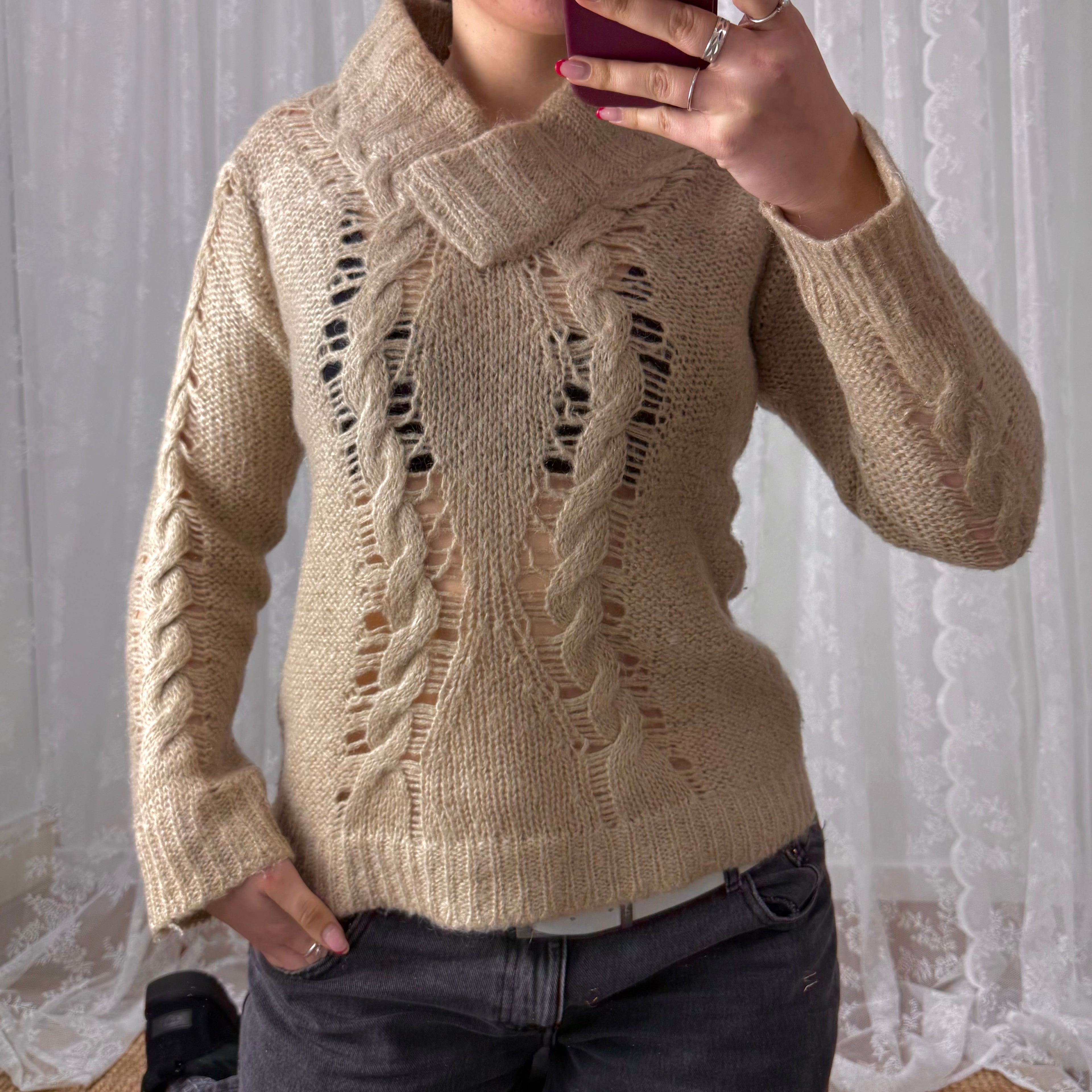 Beige cut out sweater