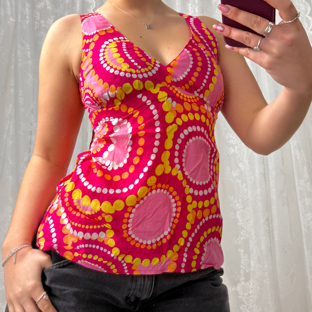Pink and yellow patterned vintage 2000s cami top