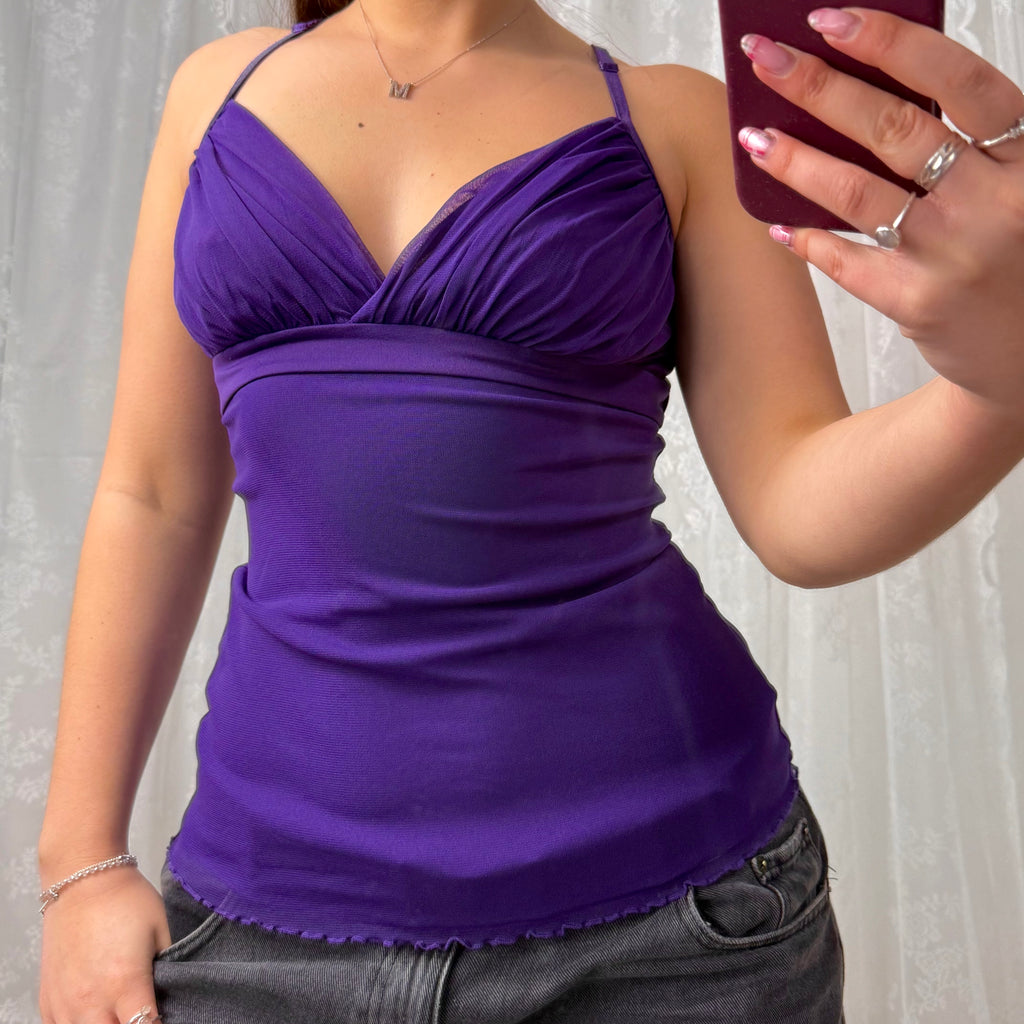 Purple mesh cami top with tie back