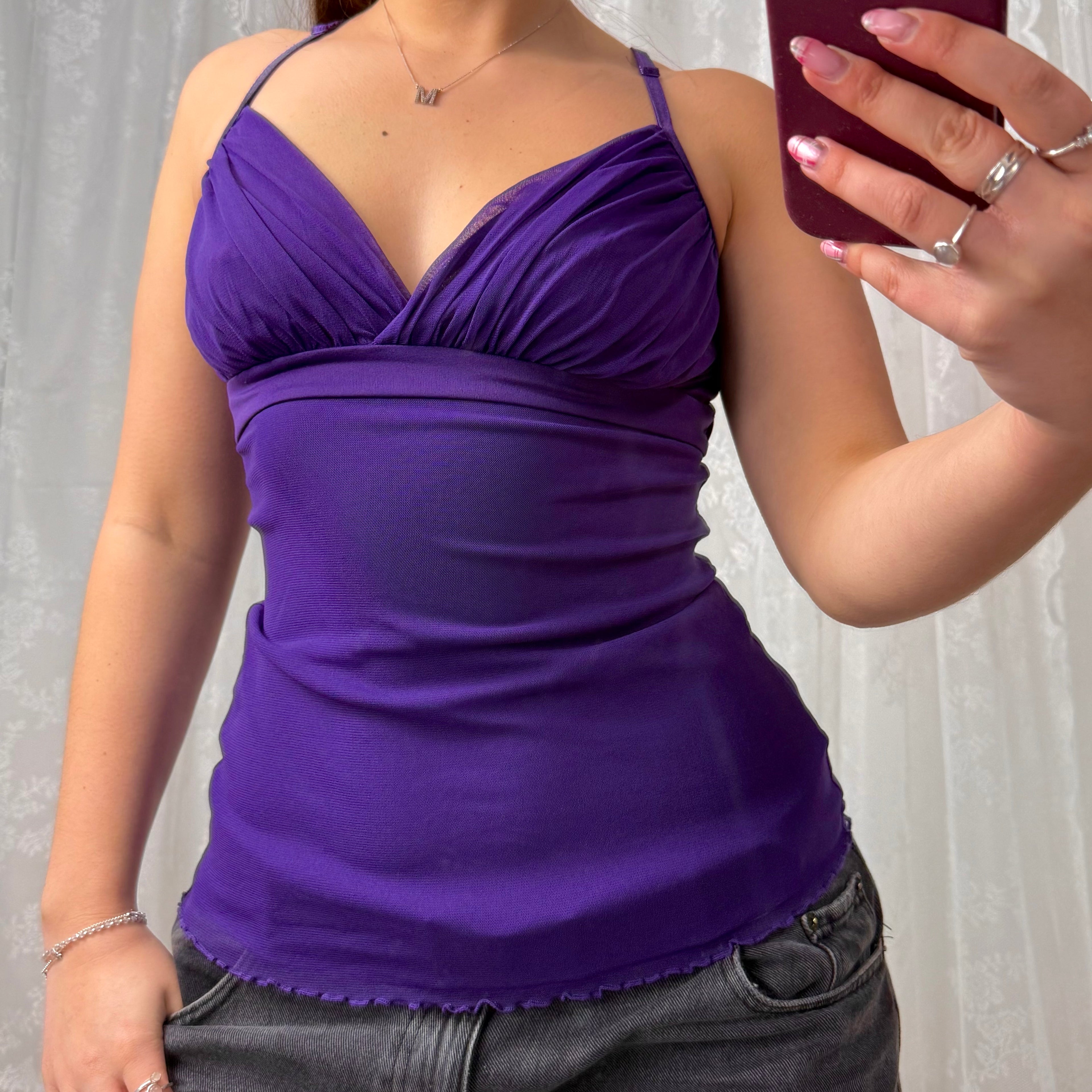 Purple mesh cami top with tie back