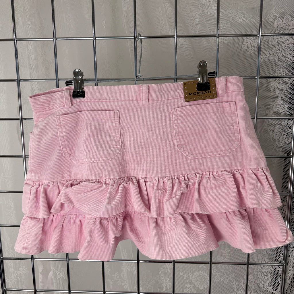 Pink ruffle mini skirt