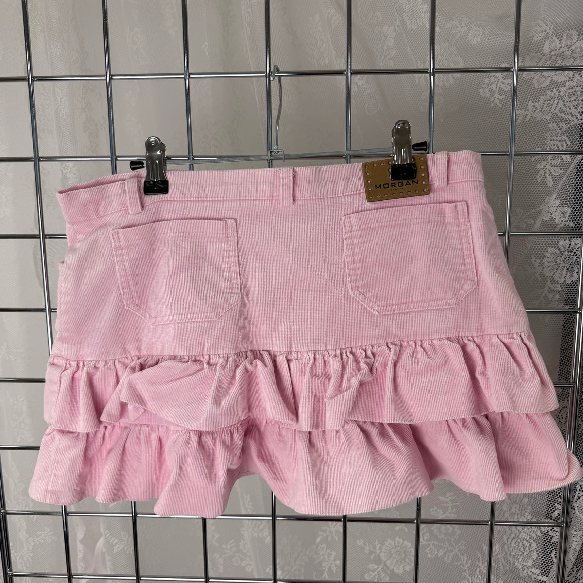 Pink ruffle mini skirt