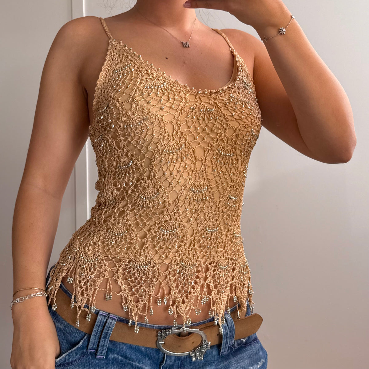 Gold beaded cami top