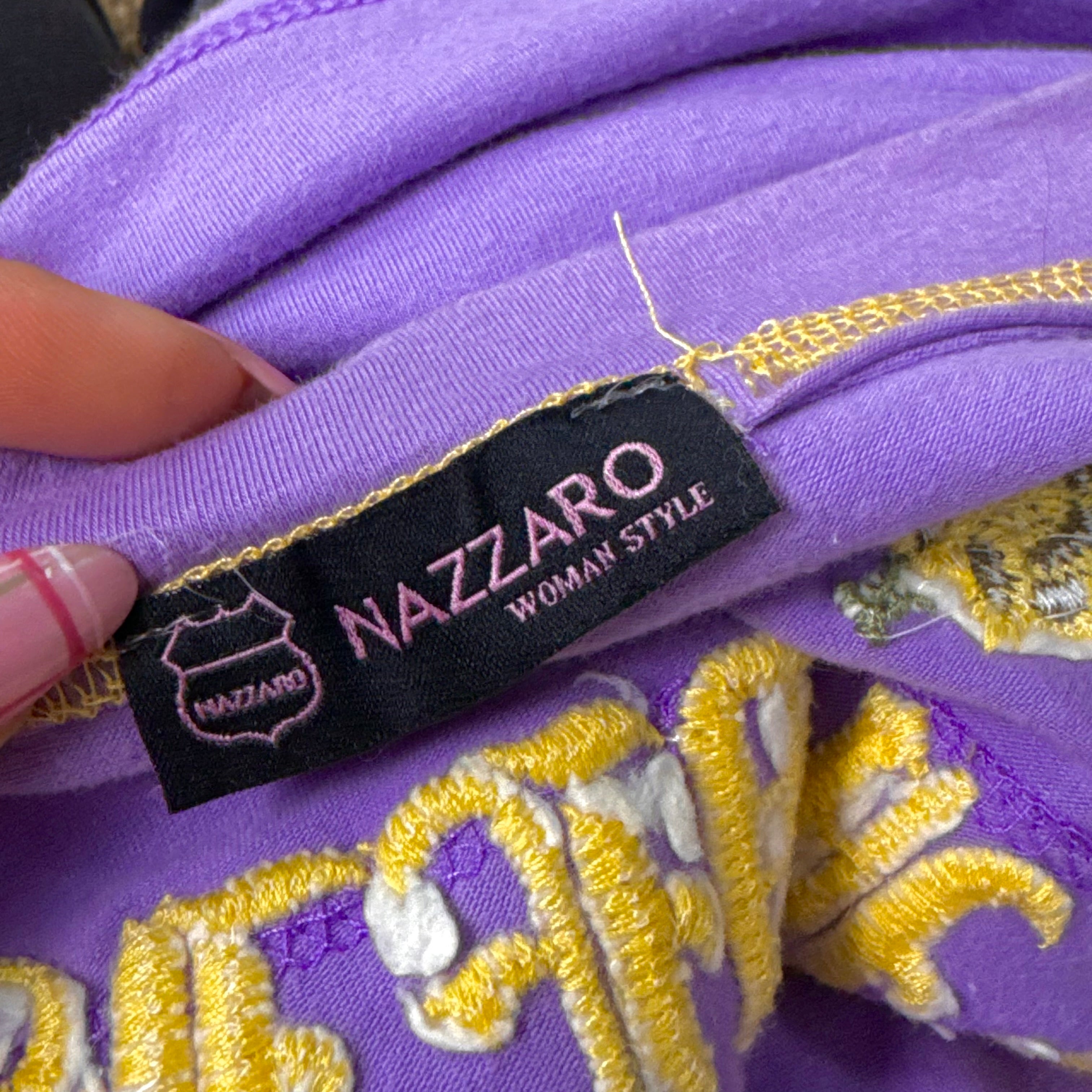 Purple and yellow embroider v neck long sleeved top