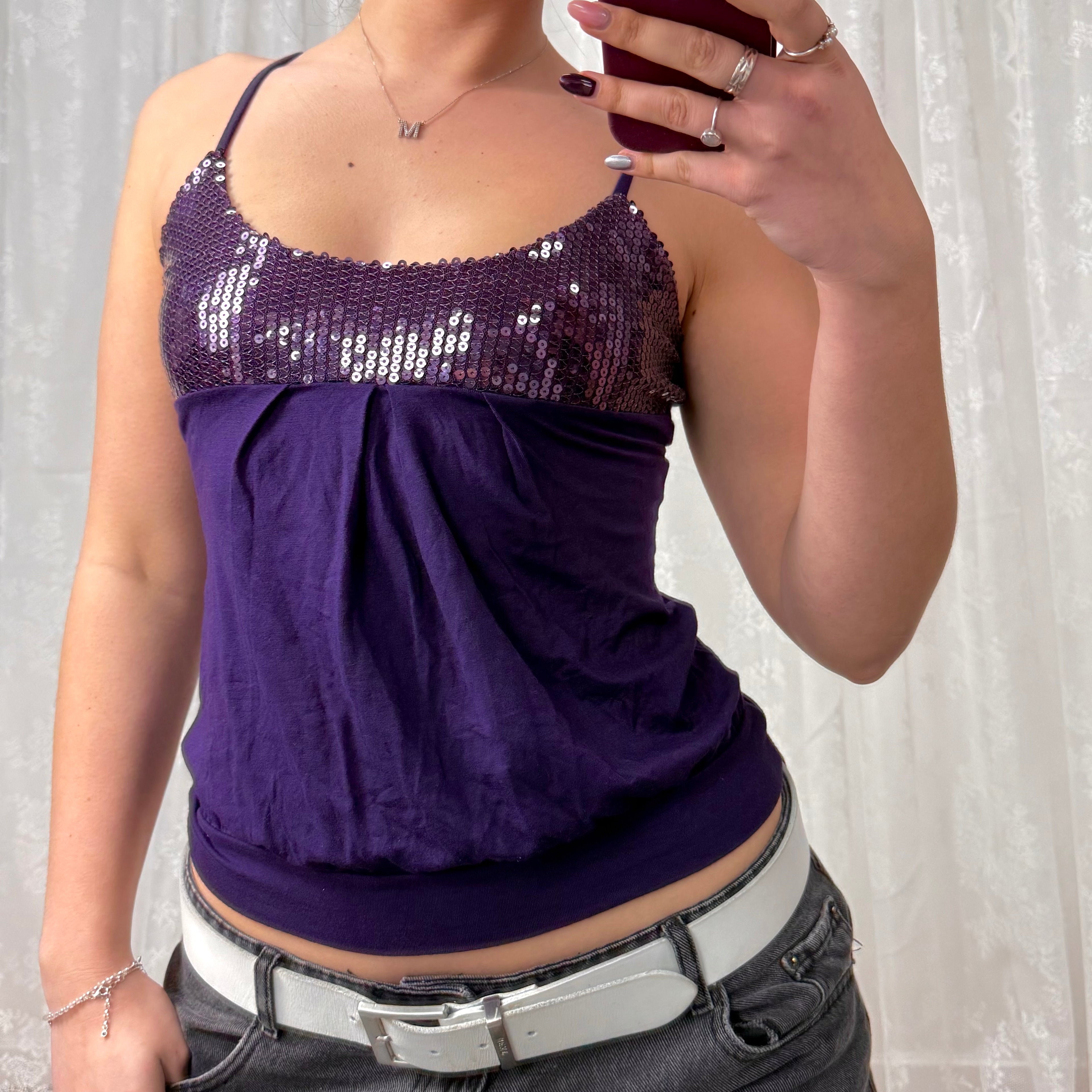 Purple sequin cami top