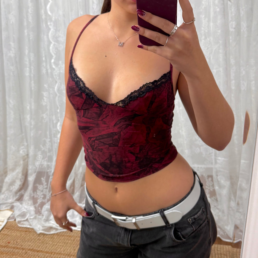 Red patterned cami top