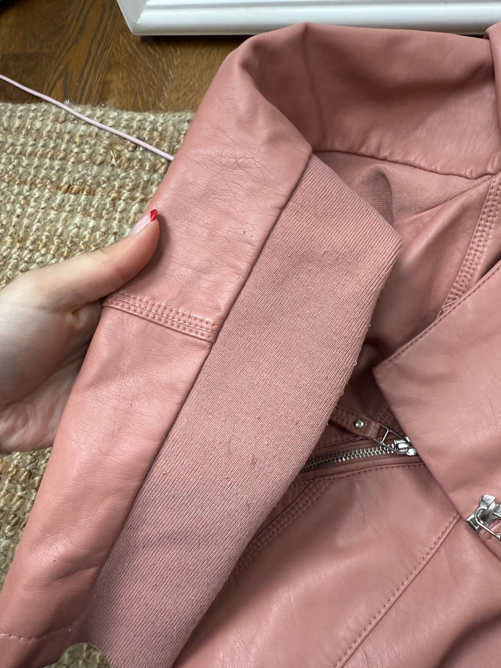 Pink faux leather zip up jacket