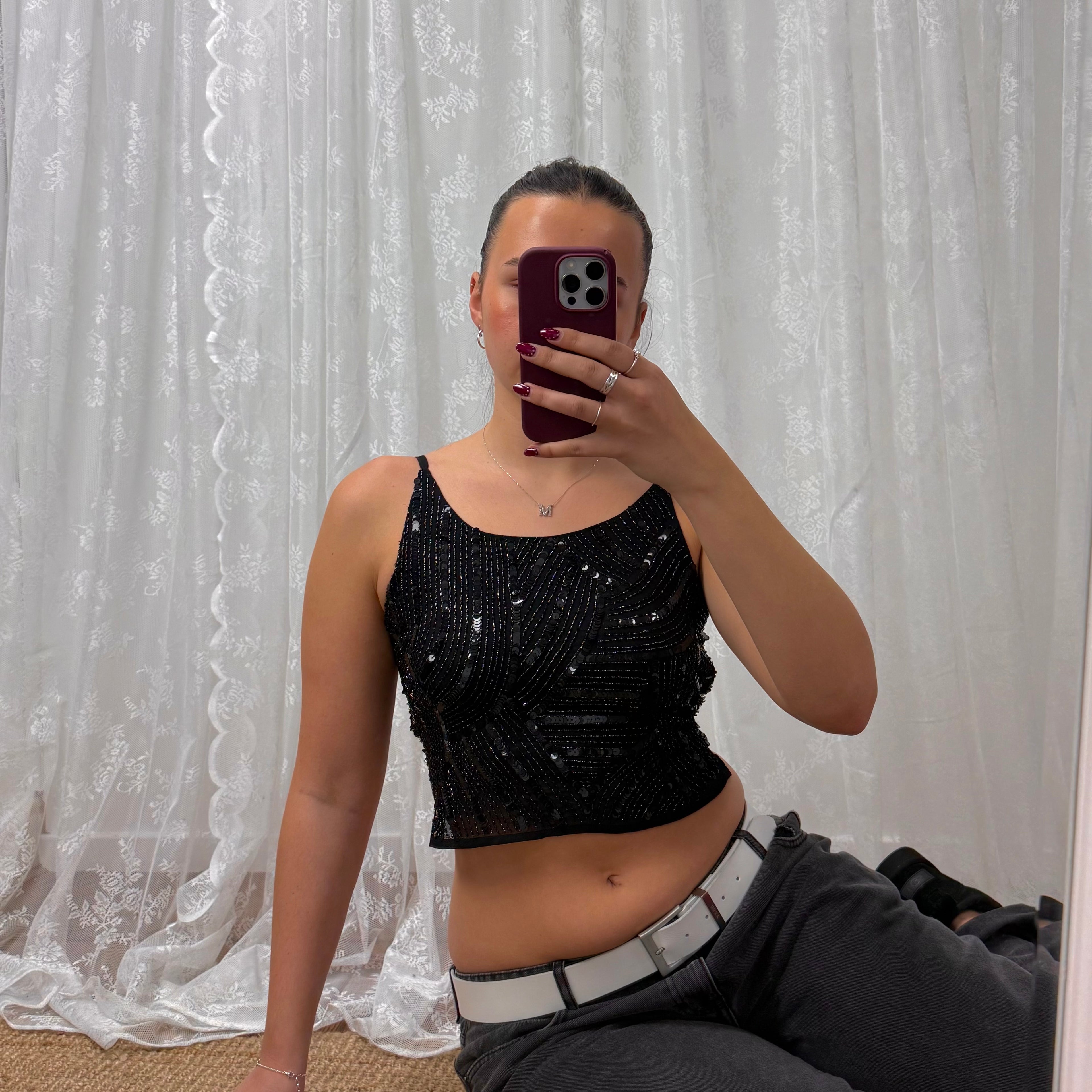 Black sequin backless 2000s vintage top