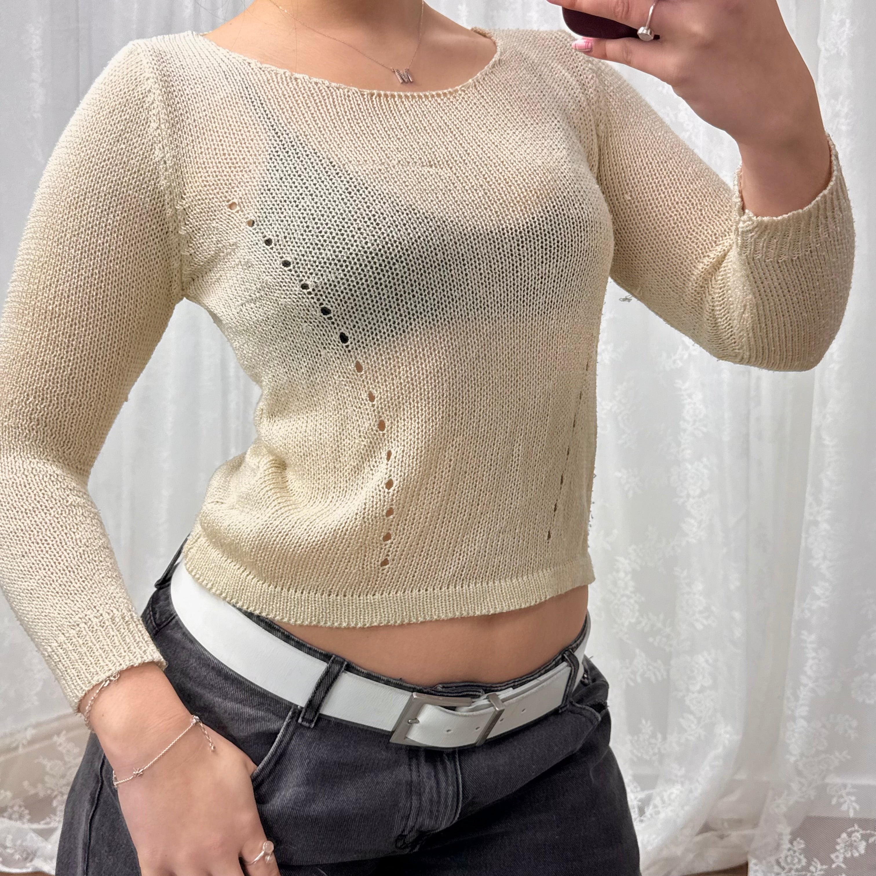 Beige knitted cut out back sweater/top