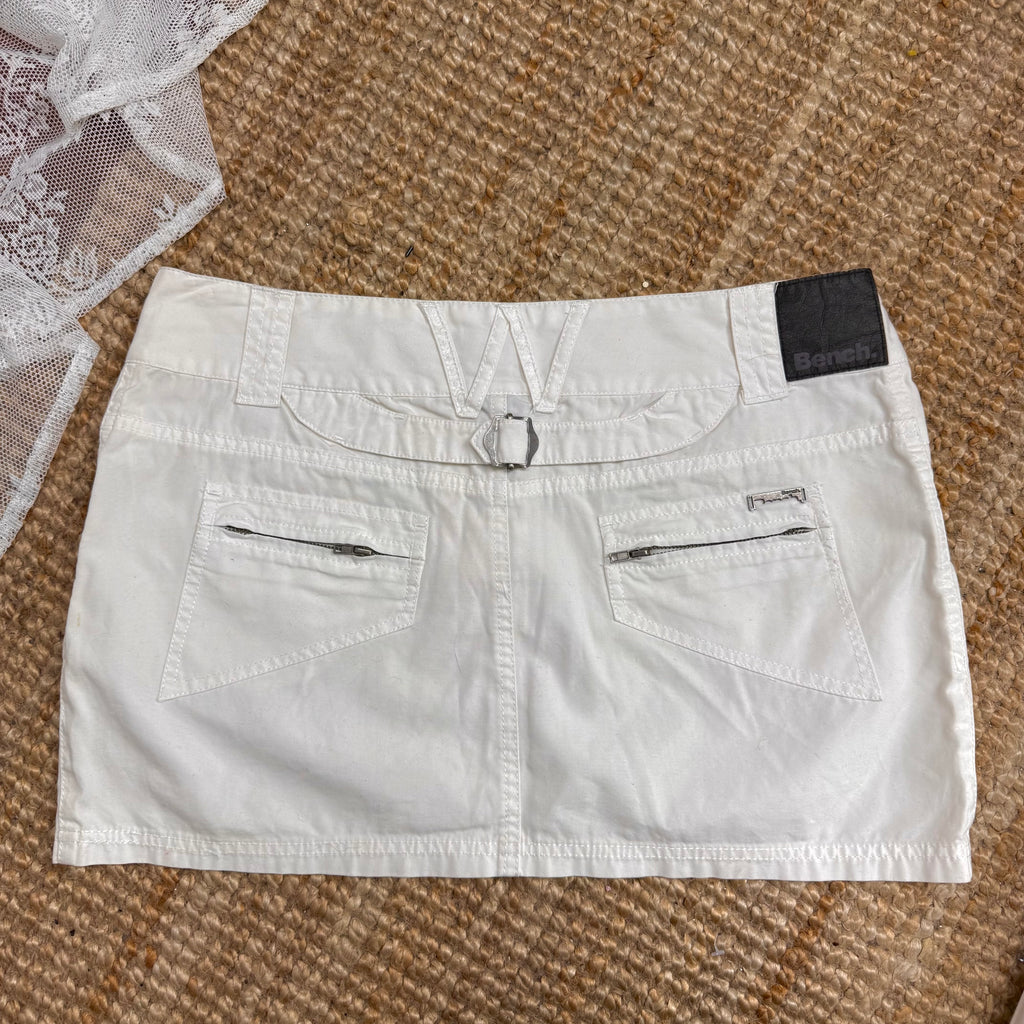 White low waisted denim mini skirt