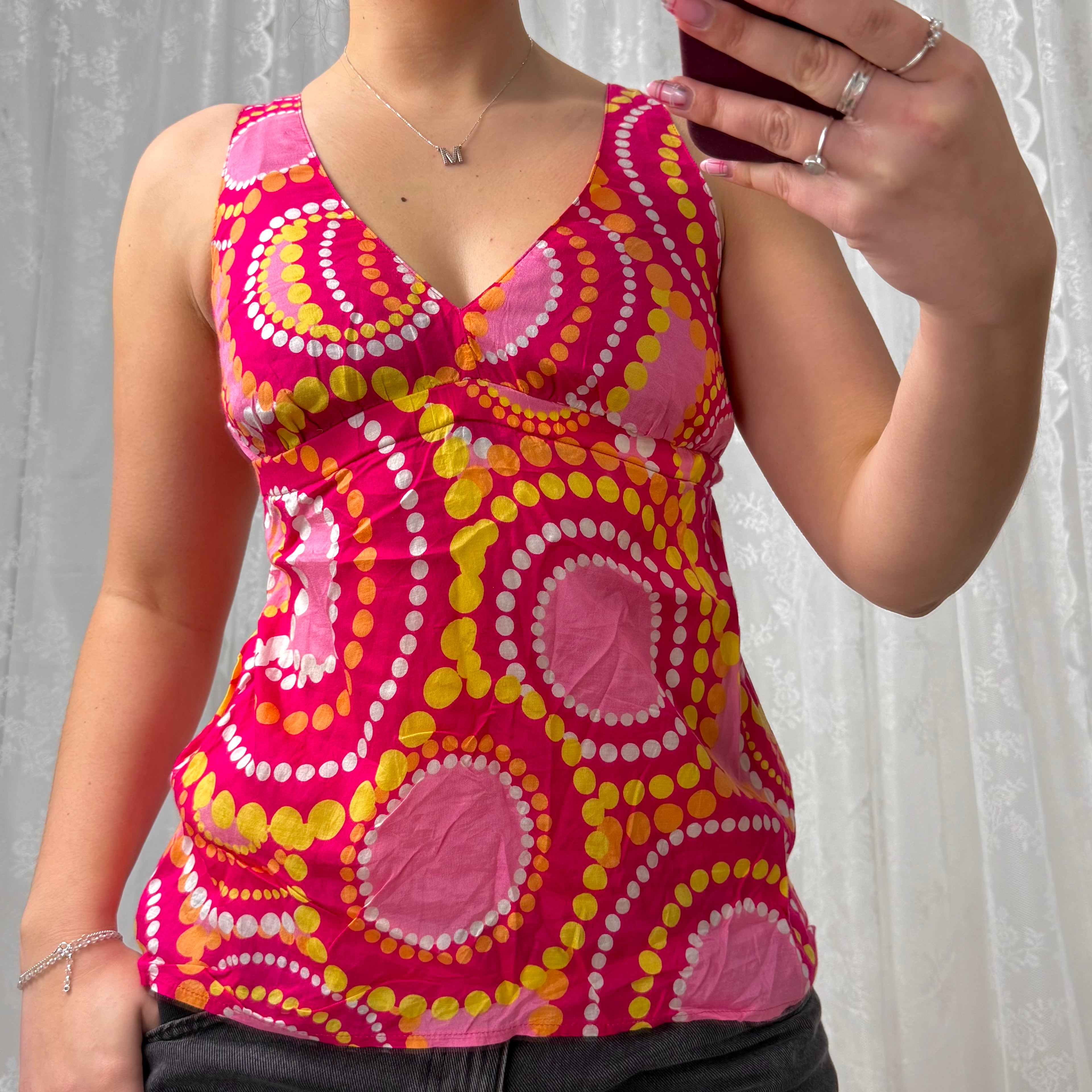 Pink and yellow patterned vintage 2000s cami top