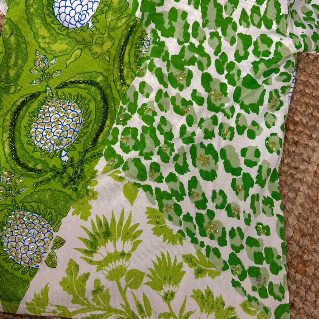 Green and white sequin baby tee