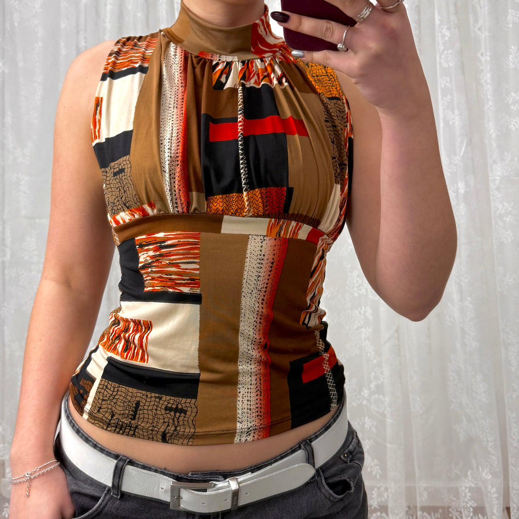 Multicoloured slinky patterned turtleneck