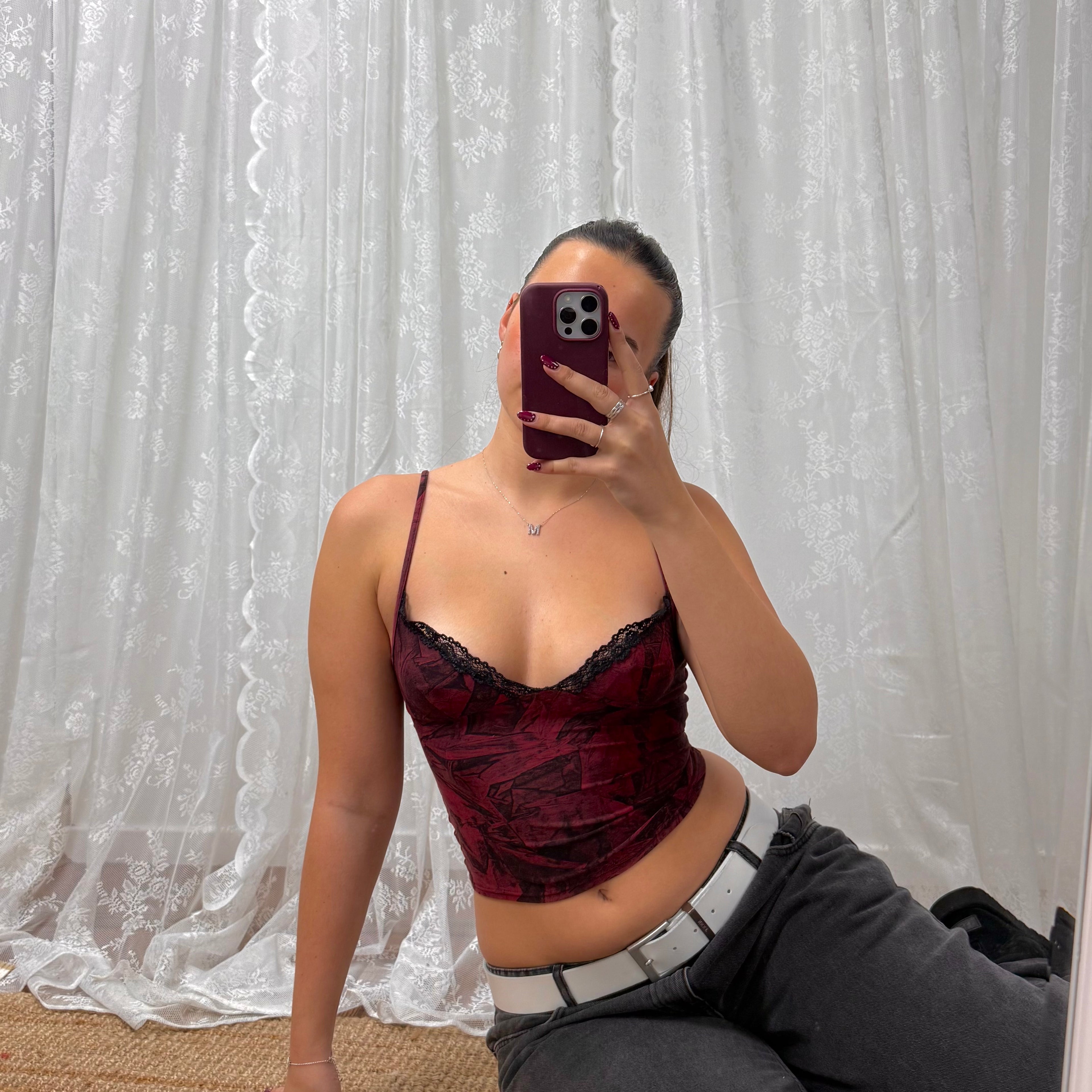 Red patterned cami top