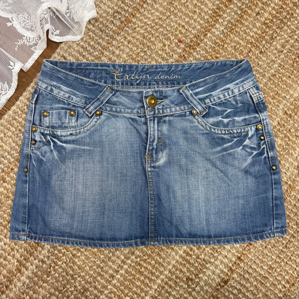 Blue denim Mini skirt with gem button detailing