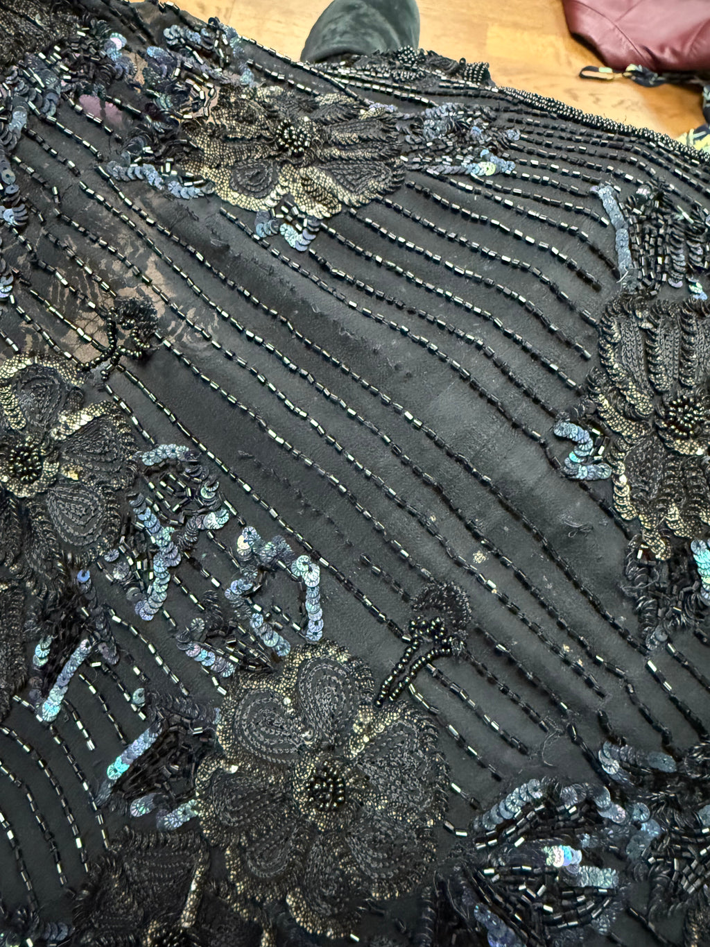 Black sequin beaded silk top