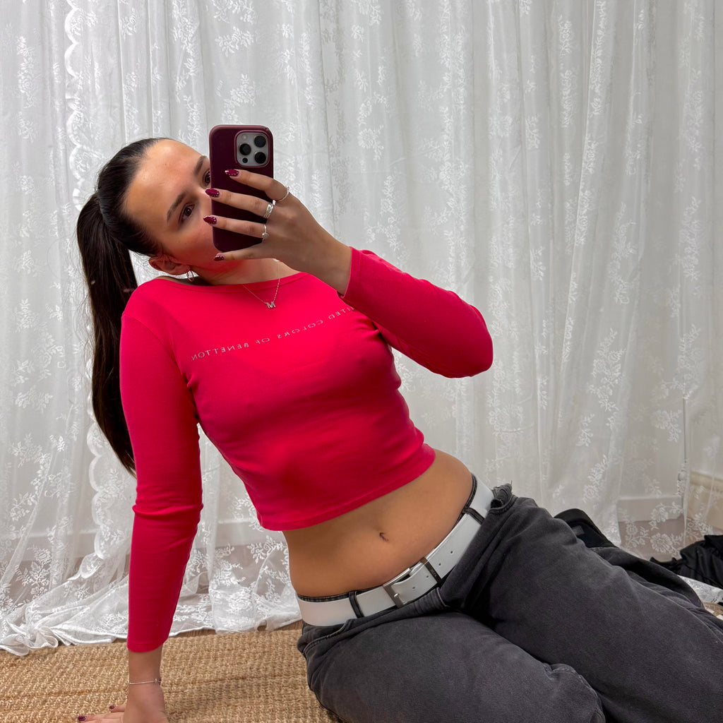 Pink spellout long sleeve crop top