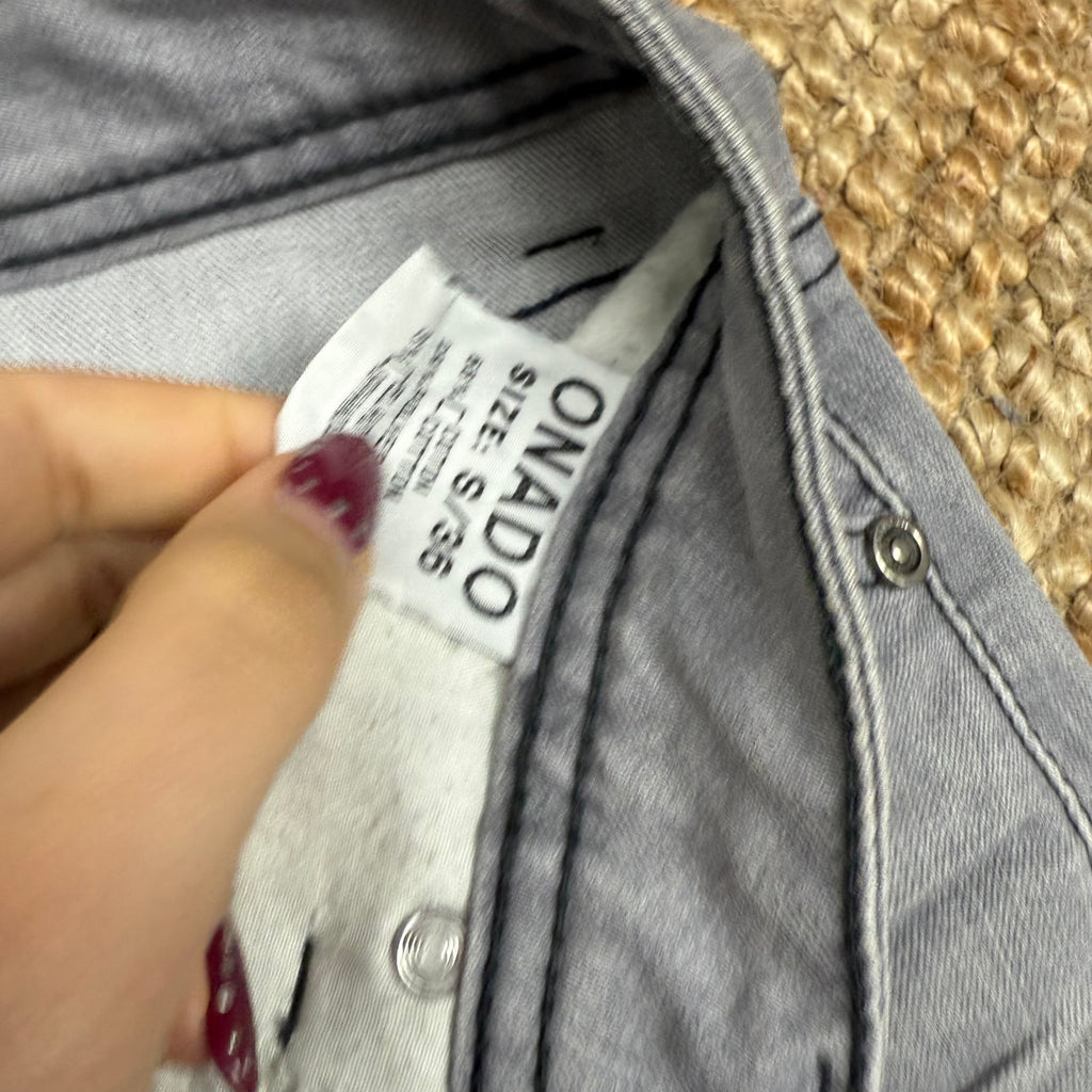 Grey denim embroided mini skirt