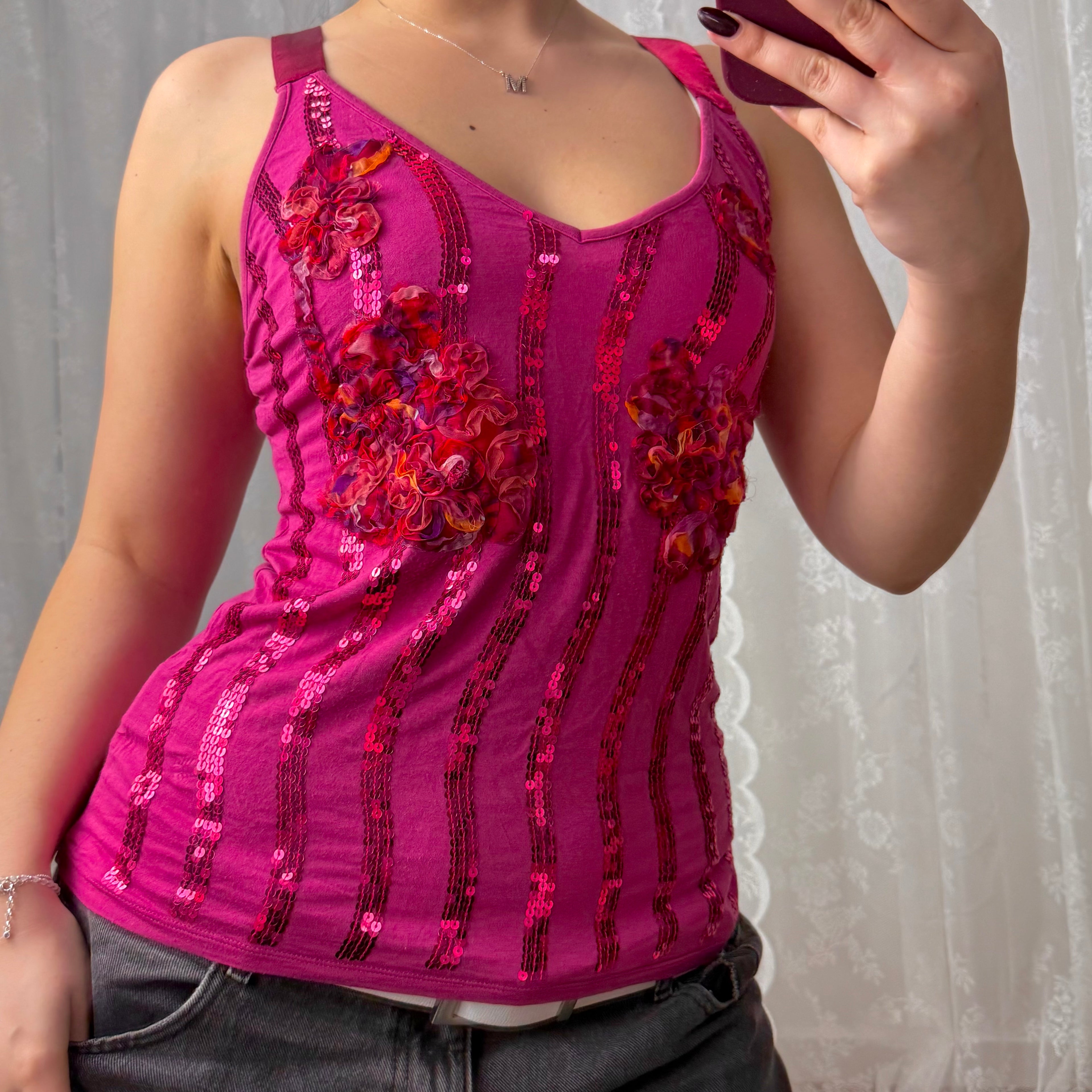 Pink sequin cami top