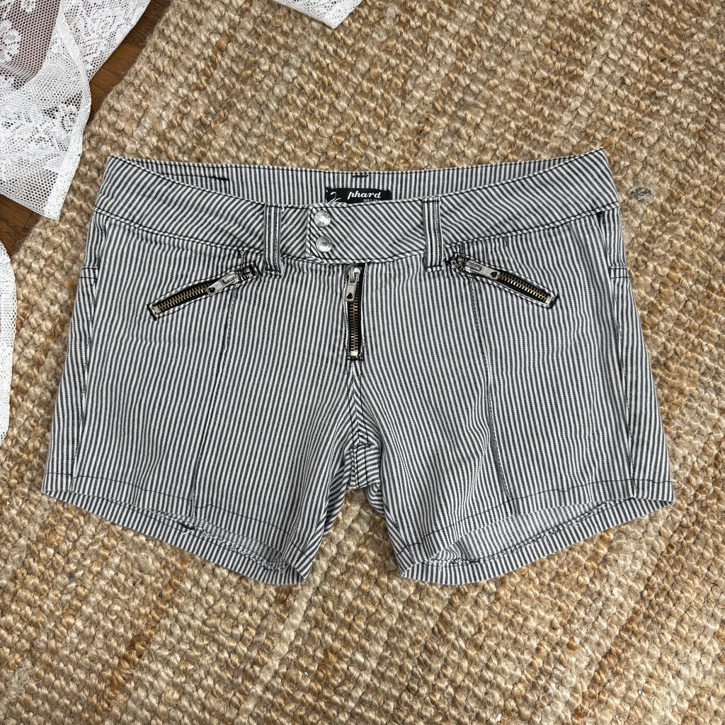 Black and white striped shorts