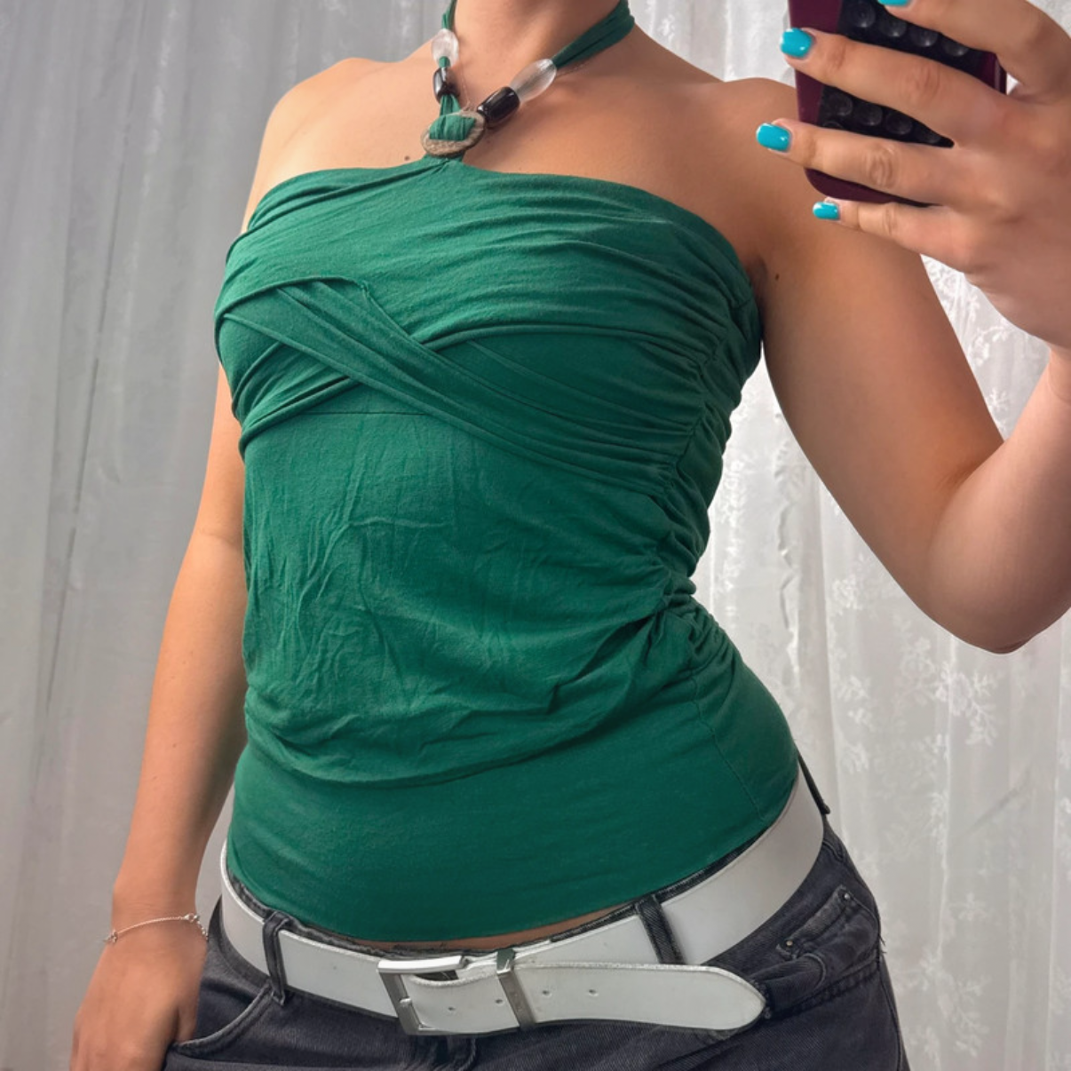 Green beaded halterneck