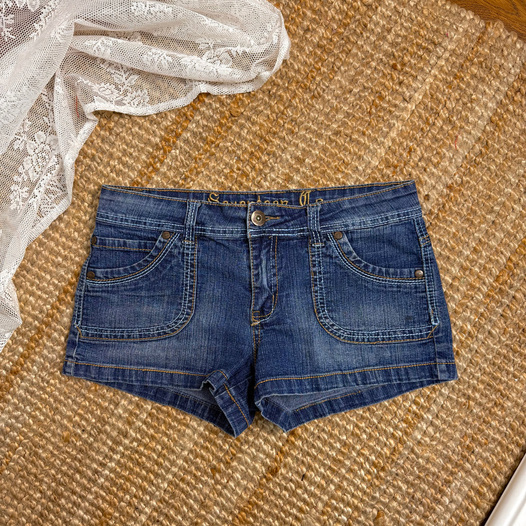 Blue denim mini shorts
