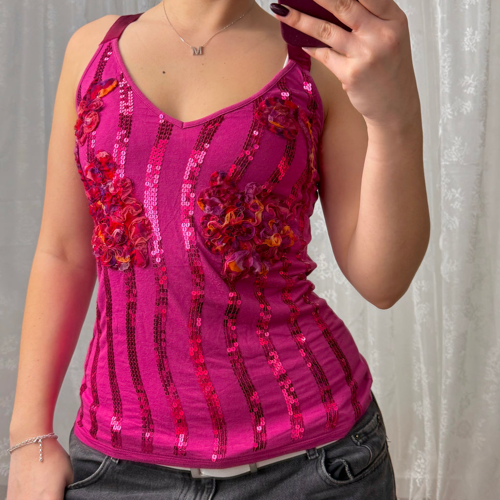 Pink sequin cami top