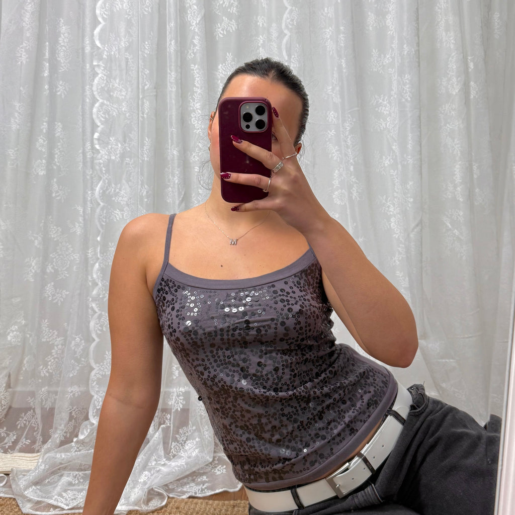 Grey sequin cami top