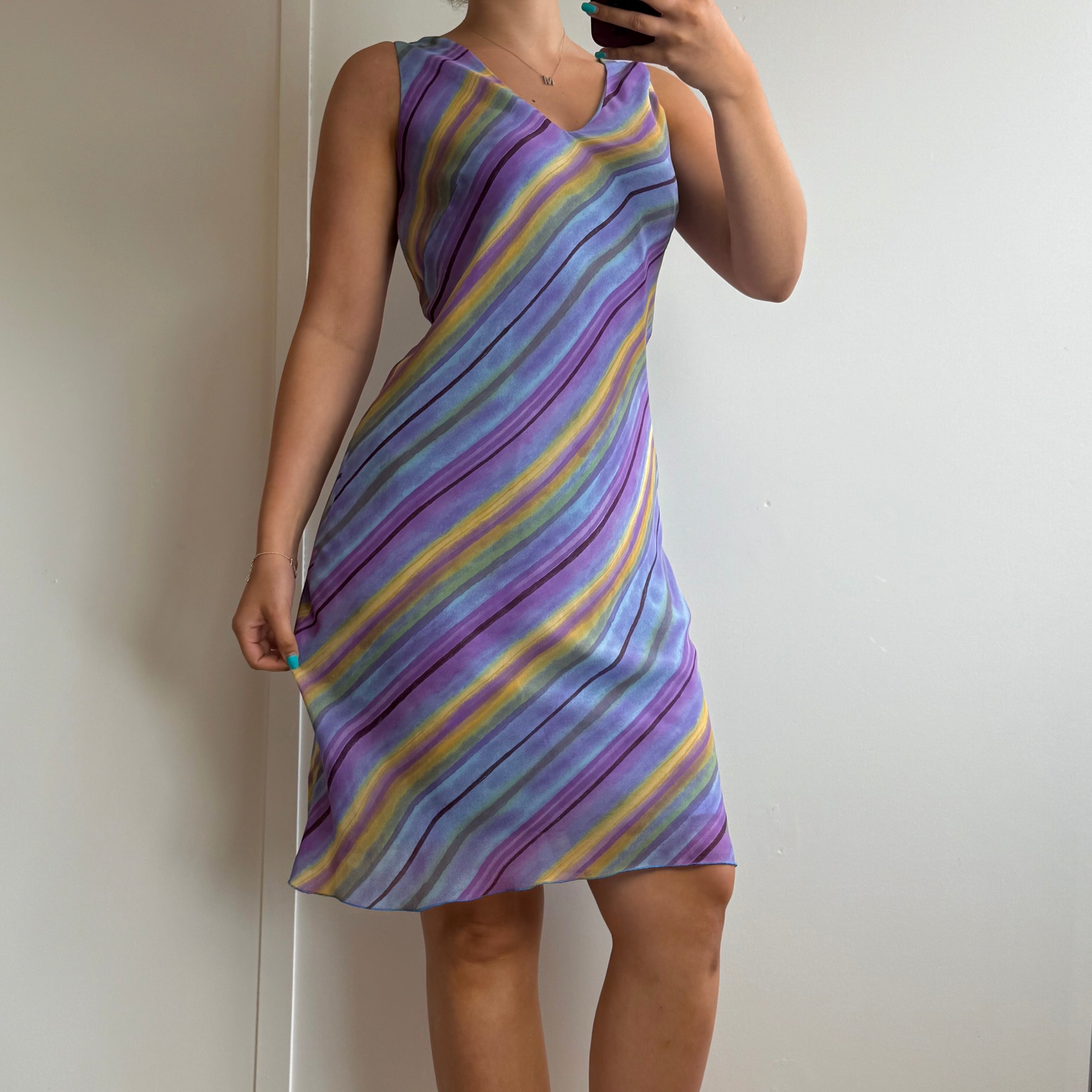 Purple striped mesh midi dress