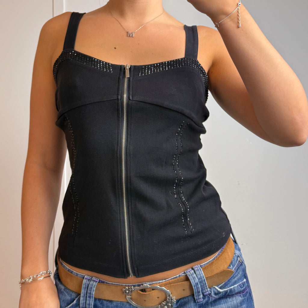 Black gem zip up cami